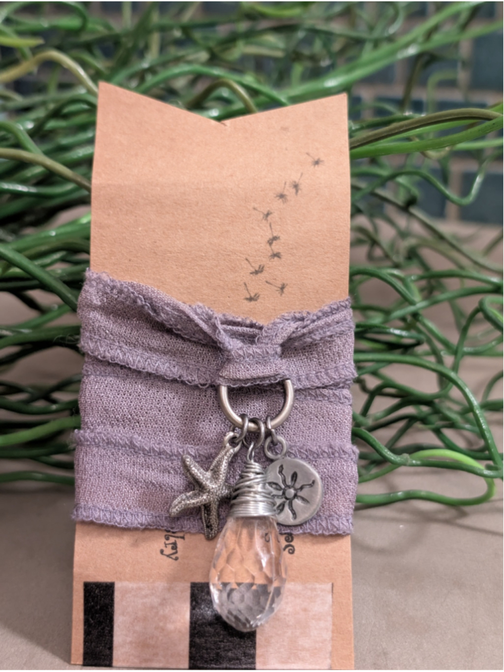 Handcrafted Boho Purple Silk Ribbon Multi Wrap Stack Coastal Charm Cuff Bracelet